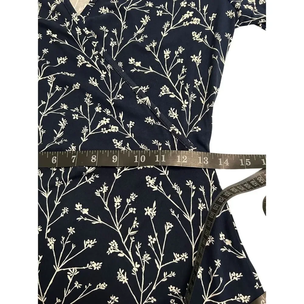 NWT 41 Hawthorn Elisse Navy/White Floral Faux Wrap Dress Flutter Sleeves-Small - Picture 10 of 12